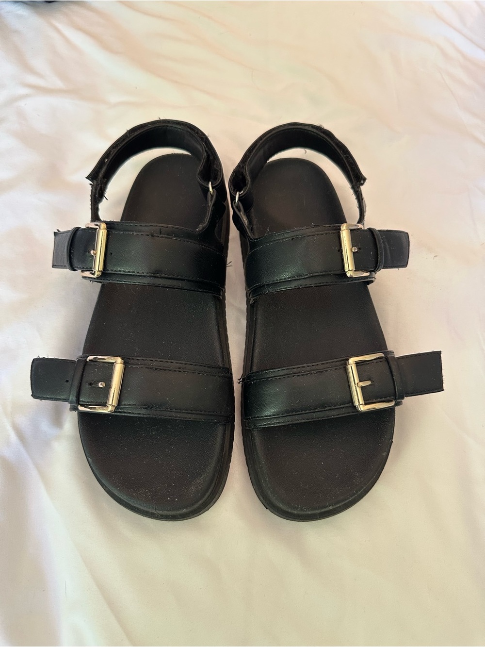 Black Double-Buckle Leather Sandals